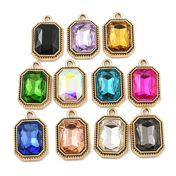 UV Plating Alloy Pendants, with Glass, Rectangle, Mixed Color, 22x14.5x5mm, Hole: 2mm