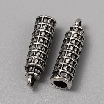 Tibetan Style Alloy Pendants, Leaning Tower of Pisa Charms, Antique Silver, 25x7mm, Hole: 2.5mm