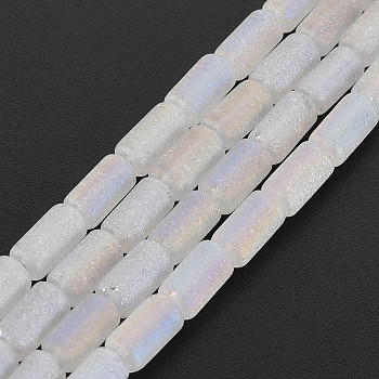 Electroplate Frosted Glass Beads Strands, AB Color Plated, Column, Clear, 7.5x4mm, Hole: 0.8mm, about 72Pcs/strand, 21.26 inch(54cm)