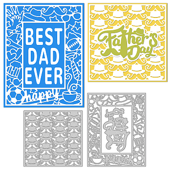 2Pcs 2 Styles Carbon Steel Cutting Dies Stencils, for DIY Scrapbooking, Photo Album, Decorative Embossing Paper Card, Stainless Steel Color, Father's Day Themed Pattern, 108~142x108x0.8mm, 1pc/style