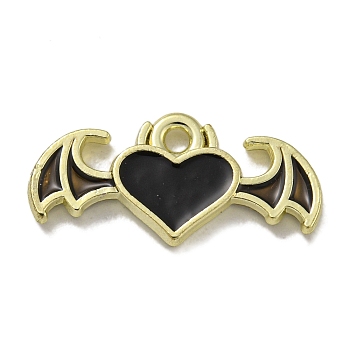 Rack Plating Alloy Enamel Pendants, Lead Free & Cadmium Free, Heart with Wing Charm, Golden, 9.5x20x2mm, Hole: 1.6mm