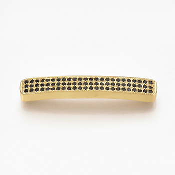 Brass Micro Pave Cubic Zirconia Beads, Cuboid, Black, Golden, 36x5x4~5mm, Hole: 1mm