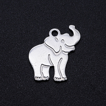 201 Stainless Steel Pendants, Elephant, Stainless Steel Color, 15x14.5x1mm, Hole: 1.5mm
