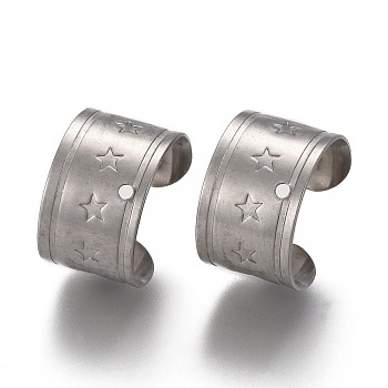 304 Stainless Steel Ear Cuff Findings, with Hole and Star Pattern, Stainless Steel Color, 11x10x7mm, Hole: 0.9mm