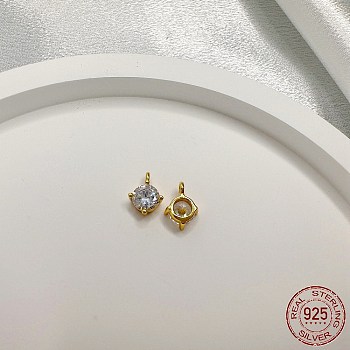 925 Sterling Silver Micro Pave Clear Cubic Zirconia Charms, Diamond, Real 18K Gold Plated, 7x5x3mm, Hole: 1.5mm