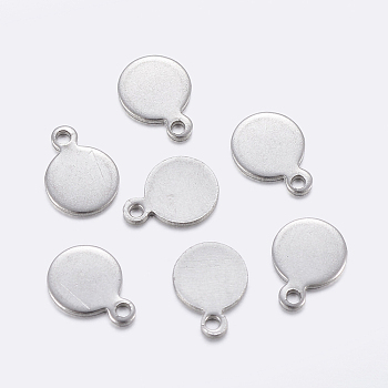 201 Stainless Steel Charms, Stamping Blank Tag, Flat Round, Stainless Steel Color, 9x7x0.8mm, Hole: 1mm