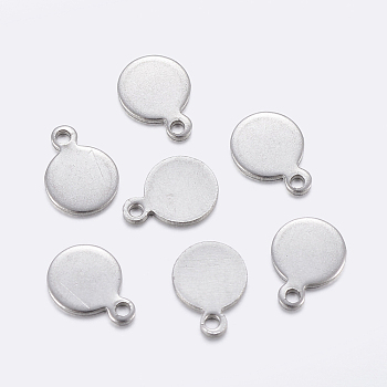 Tarnish Resistant 201 Stainless Steel Charms, Stamping Blank Tag, Flat Round, Stainless Steel Color, 9x7x0.8mm, Hole: 1mm