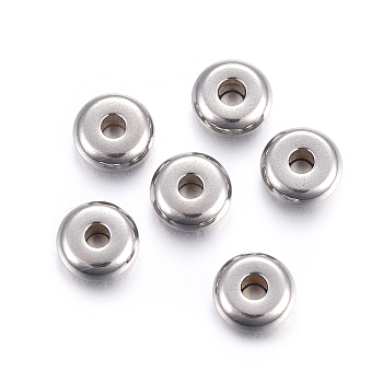 Non-Tarnish 304 Stainless Steel Spacer Beads, Flat Round, Stainless Steel Color, 6x2.5mm, Hole: 1.8mm