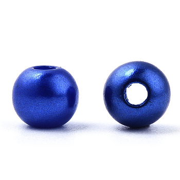 Spray Painted ABS Plastic Imitation Pearl Beads, Round, Medium Blue, 6x5.5mm, Hole: 1.8mm, about 4540 pcs/500g