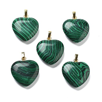 Synthetic Malachite Pendants, with Brass Findings, Heart, 22~23x20x5mm, Hole: 6.5x3.5mm