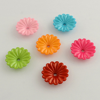 Opaque Acrylic Flower Bead Caps, More Petal, Mixed Color, 31x7mm, Hole: 4mm