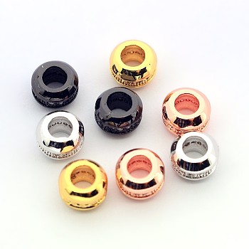 Brass Micro Pave Cubic Zirconia Rondelle Beads, Cadmium Free & Nickel Free & Lead Free, Mixed Color, 7x5mm, Hole: 3mm