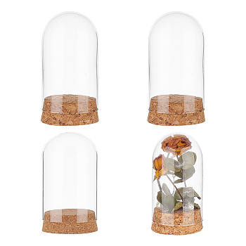 4 Sets 2 Style Transparent Glass Dome Jar Cloche Display Cases, with Cork Pedestals, for Plants, Food, Candles Offic Home Decor, Arch, Clear, Finished Product: 46.5~60x85~99mm, 2 sets/style