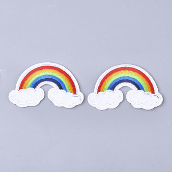 Computerized Embroidery Cloth Iron On Patches, Costume Accessories, Appliques, Rainbow, Colorful, 63x40x1.5mm