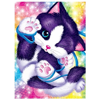 Cat Shape DIY Diamond Painting Kits, with Resin Rhinestones, Diamond Sticky Pen, Tray Plate and Glue Clay, Indigo, 400x300mm