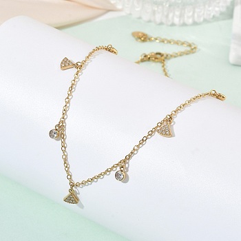 304 Stainless Steel Pave Clear Cubic Zirconia Triangle Tassel Necklaces for Women, Golden, 16.73 inch(42.5cm)