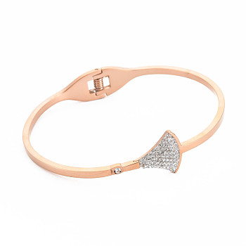 Crystal Rhinestone Ginkgo Leaf Bangle, Stainless Steel Hinged Bangle with Polymer Clay for Women, Rose Gold, Inner Diameter: 2-3/8x1-7/8 inch(6.1x4.8cm)