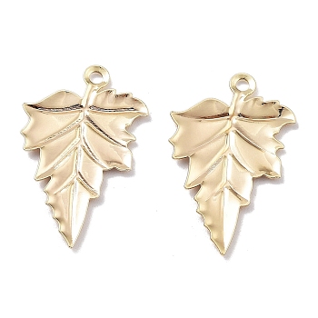 Brass Pendants, Leaf, Real 18K Gold Plated, 23.5x14.5x1.5mm, Hole: 1mm