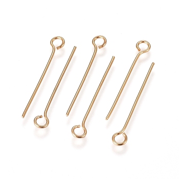 304 Stainless Steel Eye Pins, Golden, 22 Gauge, 22x0.6mm, Hole: 2mm