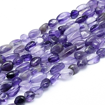 Natural Amethyst Beads Strands, Tumbled Stone, Nuggets, 5~12x6~7mm, Hole: 0.8mm, about 46~57pcs/strand, 15.16 inch(38.5cm)