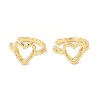 Real 18K Gold Plated Brass Cuff Earrings for Women, Heart, 11.5x7mm