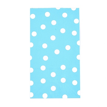 Polka Dot Pattern Eco-Friendly Kraft Paper Bags, Gift Bags, Shopping Bags, Rectangle, Light Blue, 24x13x8cm