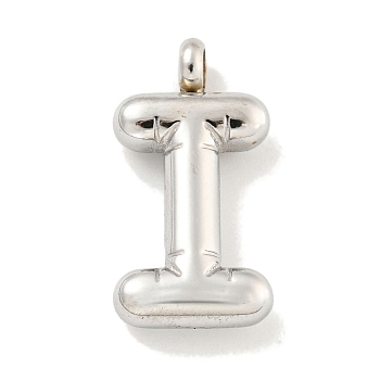 304 Stainless Steel Pendants, Letter Charm, Stainless Steel Color, Letter I, 24.5x12.5x5.5mm, Hole: 3mm