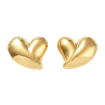 304 Stainless Steel Stud Earrings, Heart, Golden, 23x28mm