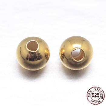 Round 925 Sterling Silver Spacer Beads, Real 18K Gold Plated, 4mm, Hole: 1~1.3mm, about 181pcs/20g