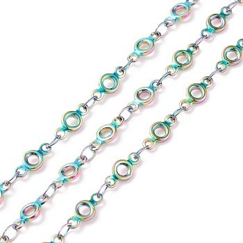 Rainbow Color 304 Stainless Steel Link Chains, Soldered, Ring, 9x4x1mm