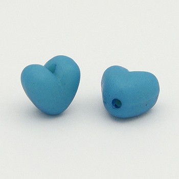 Colorful Acrylic Beads, Frosted, Heart, Deep Sky Blue, 9x10x7mm, hole: 1.5mm, about 1100pcs/500g
