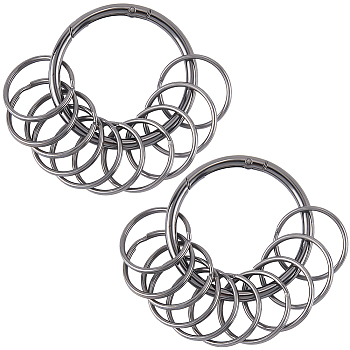 Iron Keychain Clasps, Split Key Rings, with Alloy Spring Gate Rings, Gunmetal, 30x2.8mm, Inner Diameter: 26mm