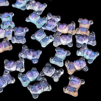 Transparent Resin Cabochons, with Glitter Powder, Bear, Mixed Color, 10x8x3mm