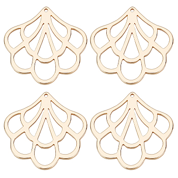 Brass Pendants, Fan, Real 18K Gold Plated, 25.5x26x1mm, Hole: 0.9mm, 10pcs/box