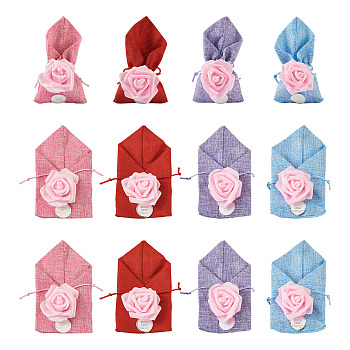 20Pcs 4 Colors Polyester Ramie Blended Yarn Jewelry Drawstring Gift Bags, Wedding Favor Candy Bags, Rose, Mixed Color, 17.8~18x9.5~9.7x0.2cm, 5pcs/color