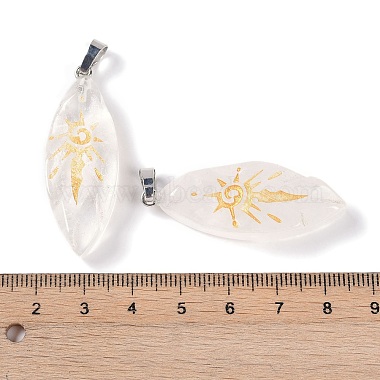 Natural Quartz Crystal Gold Sun Pattern Pendants(G-L524-14P-07)-3