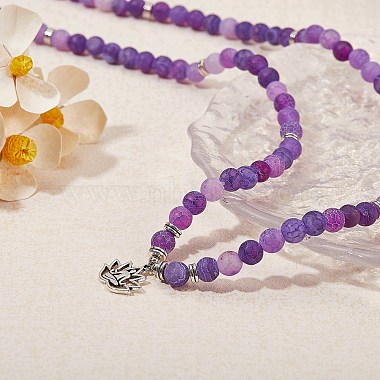 Bracelet enroulé en perles rondes en agate naturelle patinée avec alliage ohm/aum lotus(AJEW-PH00503-01)-6