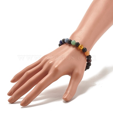 Natural Lava Rock & Mixed Stone Round Beads Stretch Bracelet(BJEW-JB07469-02)-3