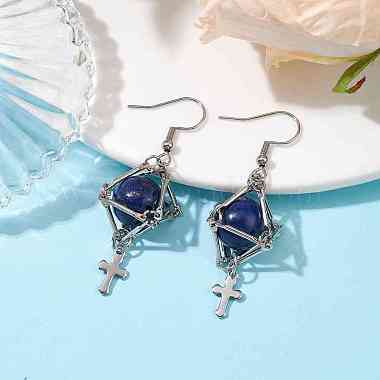 Natural Lapis Lazuli Dangle Earrings(EJEW-JE05600-02)-2