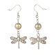 Round Natural Mashan Jade with Alloy Dragonfly Dangle Earrings(EJEW-JE04855-02)-3