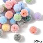 30Pcs Flocky Opaque Acrylic Beads, Round, Mixed Color, 10mm, Hole: 1.8mm(OACR-YW0004-38C)