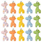 50Pcs 5 Colors Resin Pendants, with Silver Iron Eye Pin, Giraffe, Mixed Color, 29.5x17.5x6.5mm, 10pcs/color(RESI-CJ0004-49)