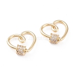 Brass Micro Pave Clear Cubic Zirconia Screw Carabiner Lock Charms, for Necklaces Making, Quick Links, Cadmium Free & Lead Free, Long-Lasting Plated, Heart, Real 18K Gold Plated, 17x15x5mm, Screw: 5x5mm(KK-F814-31G)