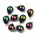 Electroplate Acrylic Pendants, Cadmium Free & Lead Free, with Brass Findings, Teardrop, Colorful, 20x12.5mm, Hole: 2mm(PACR-S223-02B)
