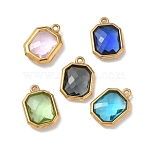 304 Stainless Steel Rhinestone Pendants, Octagon Charms, PVD Vacuum Plating, Real 18K Gold Plated, Mixed Color, 15.5x11x3.5mm, Hole: 1.2mm(STAS-P453-06G-M)