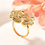 Flower 201 Stainless Steel Open Cuff Ring for Women, Golden, 2mm, Inner Diameter: 16mm(RJEW-A053-02I-G)