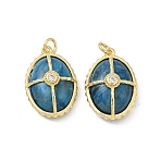 Natural Ripple Jasper Pendants, with Brass Micro Pave Cubic Zirconia Finding, Oval Charms, Long-Lasting Plated, Cadmium Free & Lead Free, Rack Plating, Real 18K Gold Plated, 23x16x7.5mm, Hole: 3.5mm(GG-CBAB1AA-01A-G)