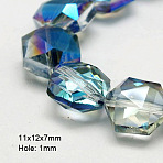 Electroplate Glass Beads, Half Plated, Faceted, Hexagon, Blue, 11x12x7mm, Hole: 1mm(EGLA-D022-11)