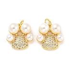 Rack Plating Brass Micro Pave Clear Cubic Zirconia Pendants, with Plastic Imitation Pearls and Jump Ring, Long-Lasting Plated, Lead Free & Cadmium Free, Paw Print Charm, Real 18K Gold Plated, 15.5x15x6.5mm, Hole: 3.2mm(KK-F861-04G)