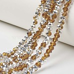 Electroplate Transparent Glass Beads Strands, Half Silver Plated, Faceted, Rondelle, Dark Goldenrod, 4x3mm, Hole: 0.4mm, about 105~110pcs/strand, 38~39cm(EGLA-A034-T4mm-M07)